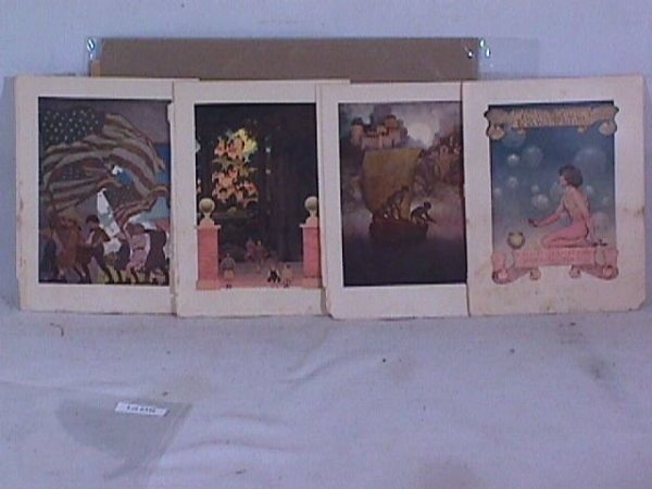 Maxfield Parrish - Booplate Print Lot: Lot of 4 assorted unframed circa 1915 Maxfield Parrish original bookplate prints. Est 7x9". Each having a 3.5-4.0 grading with some minor edge staining but none extending into any image. Sold as one l