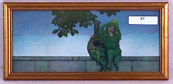 Maxfield Parrish - The Court Jester: Original framed circa 1925 Maxfield Parrish Knave of Hearts print. "The Court Jester waits for the festivities to begin". Est 9x4" newer frame with newer backing paper. 4.0 Grading with very nice colo