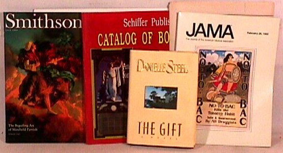 Maxfield Parrish - Lot of Reference Material: This lot includes an assortment of contempory Maxfield Parrish items including: Danielle Steel's "The Gift" ('94), JAMA (2/26/92), NH Antiques Monthly (5/95), Schiffer Book Catalof (Fall '93), Smithso