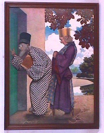 057C: Maxfield Parrish - The Chancellor and the King: Original framed circa 1925 Maxfield Parrish Knave of Hearts print. Est 9x12" period frame with newer backing paper. 4.0 Grading with very nice color. YOU CAN BID ON THIS LOT WITH CONFIDENCE. However,