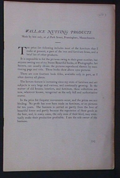 Wallace Nutting - 1930's Furniture Price List: This lot features an unusual 1930's "Sixth Revision" Wallace Nutting Furniture and Ironwork price list. Although undated, we believe it dates in the mid 1930's based upon the reduced prices on many it