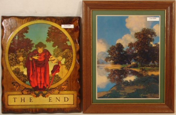 Maxfield Parrish - Sheletering Oaks & The End: Lot of two Maxfield Parrish items. 1) "Sheltering Oaks". Overmatted in newer 11x14" frame. 2) "The End" mounted upon an 11x14" wooden plaque. Both in clean and unblemished condition. Sold as one lot.