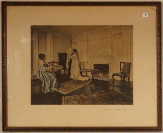 Wallace Nutting - The Joy of Their Hearts: Original circa 1915-25 Wallace Nutting hand-colored photo. Wentworth-Gardner House Colonial Interior scene, taken in the Southeast Chamber. Portsmouth NH. Original mat, pen signature and title. Est 20