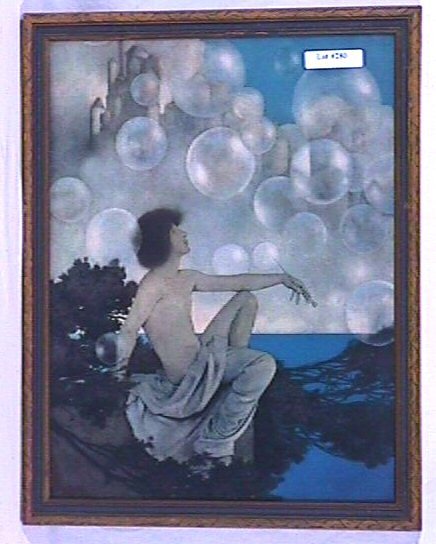 Maxfield Parrish - Air Castles: Circa 1904 Maxfield Parrish Enchanted art print. Est 11x14" original blue & gold frame with no backing paper. 4.0 Grading, No stains or blemishes. Nice Color.