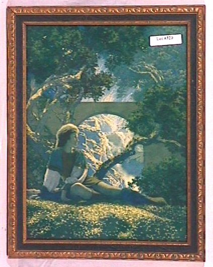 Maxfield Parrish - The Prince: Circa 1925 Maxfield Parrish Enchanted art print. Est 9.5x12" original blue & gold frame with original backing. 4.0 Grading, No stains or blemishes. Nice Color.