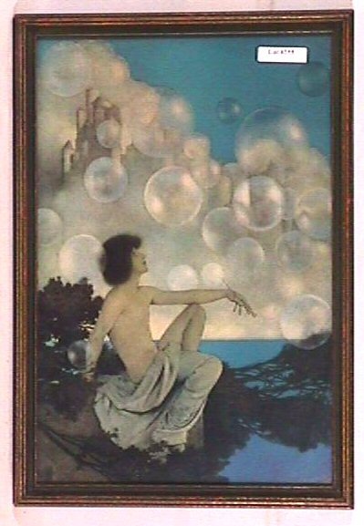 Maxfield Parrish - Air Castles: Circa 1904 Maxfield Parrish Enchanted Art Print. Est 11x16" art print is close-framed in its original frame with no backing paper. 4.0 Grading.