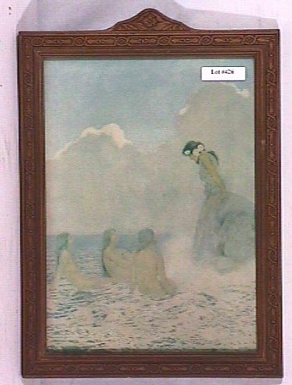 Maxfield Parrish - Proserpina and the Sea Nymphs: Circa 1910 Maxfield Parrish Enchanted art print. Original "Sea Nymphs by Maxfield Parrish" preserved with tape on the back. Est 9x12" original frame with no backing paper. 4.0 Grading, Lighter color b