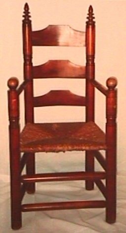 Wallace Nutting Furniture - #493 Pilgrim Arm Chair: Wallace Nutting #493 Maple Pilgrim Arm Chair with original rushed seat. Nutting described this as "The Most Massive and Most Comfortable of All Early Chairs. Block Branded Signature. 47"h x 24.75"w. 4