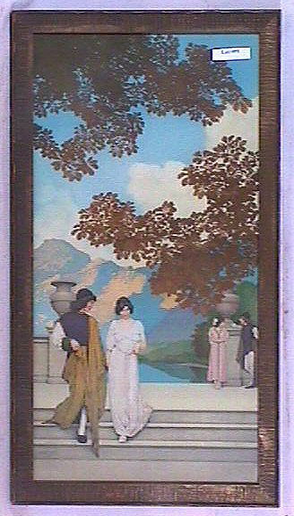 Maxfield Parrish - Romeo and Juliet: Circa 1915 Maxfield Parrish enchanted print. Middle panel from the Garden of Opportunity triptych. Marked "Copr. Curtis Publishing Co., Copr. Detroit Publishing Co., 67026" l/l on image. Est 11x21" pr