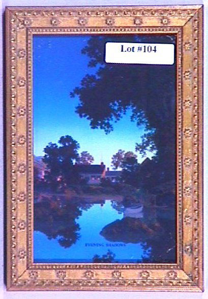 Maxfield Parrish - Evening Shadows: Circa 1953 Maxfield Parrish Brown & Bigelow landscape print. Est 4x6" original print in newer frame having newer backing paper. 4.0 Grading in nice & clean condition. YOU CAN BID ON THIS LOT WITH CONF