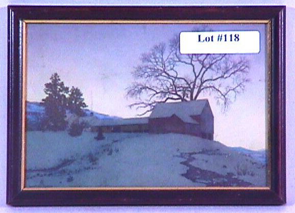 Maxfield Parrish - The Twilight Hour: Circa 1951 Maxfield Parrish Thomas D Murphy winter landscape print. Est 6x4" original print in period frame having newer backing paper. 4.0 Grading in nice & clean condition. YOU CAN BID ON THIS LOT W
