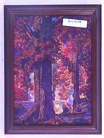 Maxfield Parrish - Only God Can Make a Tree: Circa 1938 Maxfield Parrish Thomas D Murphy enchanted calendar print. Est 6x8" original print in newer frame having newer backing paper. Titled l/c on the print. 4.0 Grading in nice & clean condition.