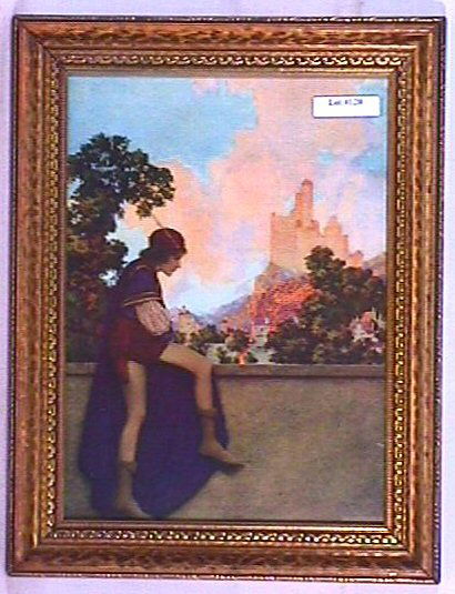 Maxfield Parrish - The Page: Circa 1925 Maxfield Parrish Knave of Hearts Print. Signed "The House of Art" l/r. Est 9x12" period frame with newer backing paper. 2.75 Grading with great color and nice period frame. You have to look