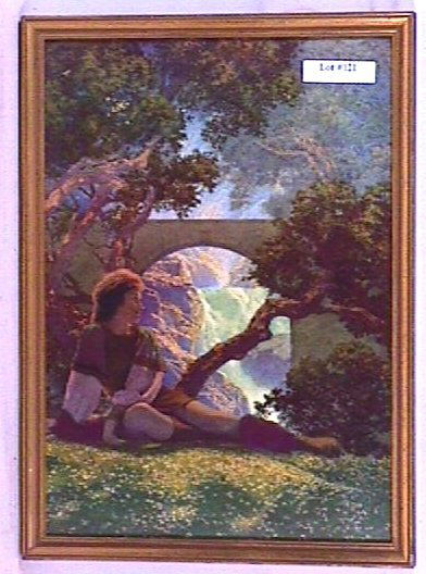 Maxfield Parrish - The Prince: Circa 1925 Maxfield Parrish Knave of Hearts Print. Signed "The House of Art" l/r. Est 9x12" period frame with newer backing paper. 2.75 Grading with great color and nice period frame. You have to look