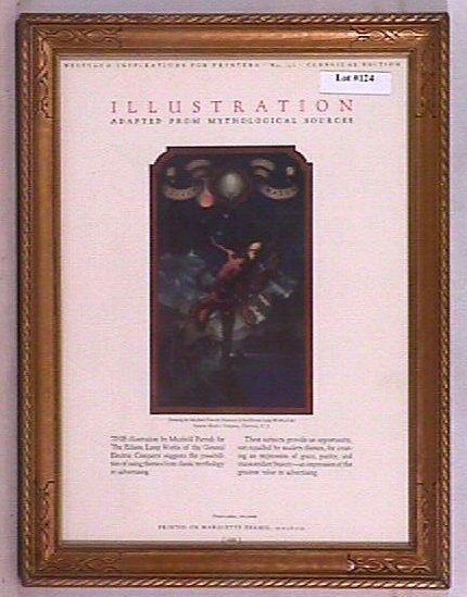 Maxfield Parrish - Spirit of the Night Framed Ad: Circa 1920's Maxfield Parrish "Spirit of the Night" framed advertising print. Est 9x12" print in period frame and having newer backing paper. Good color in unblemished condition and in period frame. Y