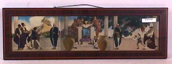 Maxfield Parrish - Old King Cole: Circa 1906 Maxfield Parrish enchanted print. Est 19x5" print in original inlaid and veneered frame. "Old King Cole" and "Maxfield Parrish" l/c. In our opinion this is a hand-colored lithographic print