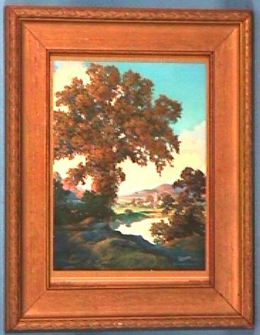 Maxfield Parrish - Peaceful Valley: Maxfield Parrish - Peaceful Valley Circa 1936 Maxfield Parrish landscape print. 5.5x7.5" Period frame. Newer backing paper. 4.0 Grading.