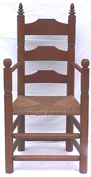 Wallace Nutting - #493 Pilgrim Arm Chair: #493 Wallace Nutting Maple Pilgrim Arm Chair with Rushed Seat. 25" wide x 47" high. Block Branded Signature. In his Furniture Catalog Wallace Nutting described this chair as "The Most Massive and Most