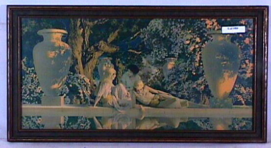 Maxfield Parrish - Garden of Allah: Circa 1918 Maxfield Parrish Enchanted art print. Est 18x9" original print in original frame. No backing paper remains but it does retain its original "Garden of Allah by Maxfield Parrish" Reinthal & N