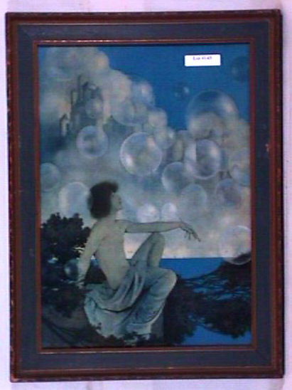 Maxfield Parrish - Air Castles: Circa 1904 Maxfield Parrish Enchanted art print. Est 12x16" original print in original frame with older backing paper. 4.0 Grading with nice color.