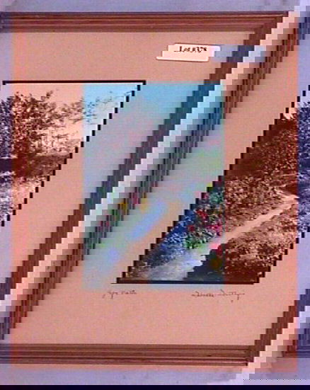 Wallace Nutting - Joy Path: Circa 1930-35 hand-colored photo. Foreign flower garden scene. England. Original mat, pen signature & title. Est 9x11" original frame with original backing paper still retaining an original Copyright