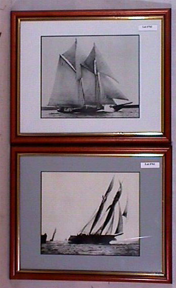 Wallace R MacAskill - Nova Scotia Sailing Prints: Lot of two Wallace R MacAskill offset lithographic b&w prints based upon original hand-colored MacAskill hand-colored photos. Both Nova Scotia, Canada. Est 9.5x7.5" prints are overmatted and framed in