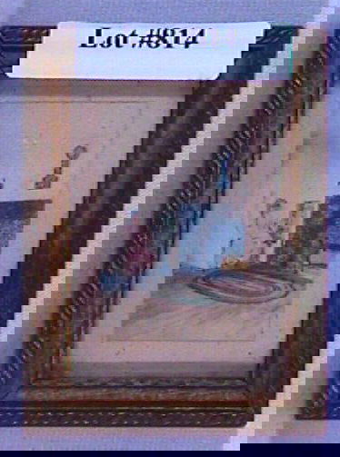 Fred Thompson - Miniature Interior Scene: Circa 1910-20 Fred Thompson hand-colored photo. Miniature Colonial Interior scene. Based upon the ribbom remnant of the back, we suspect that this was a calendar at some point New England. Est 2x3" or