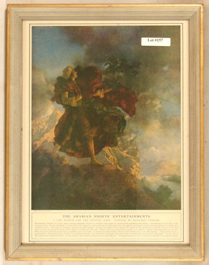 Maxfield Parrish - Search for the Singing Tree: Circa 1906 Maxfield Parrish Enchanted print. Probably a Collier's magazine print. Est 10x14" original print in a newer frame having no backing paper. "Painted by Maxfield Parrish" l/r. 4.0 Grading wit