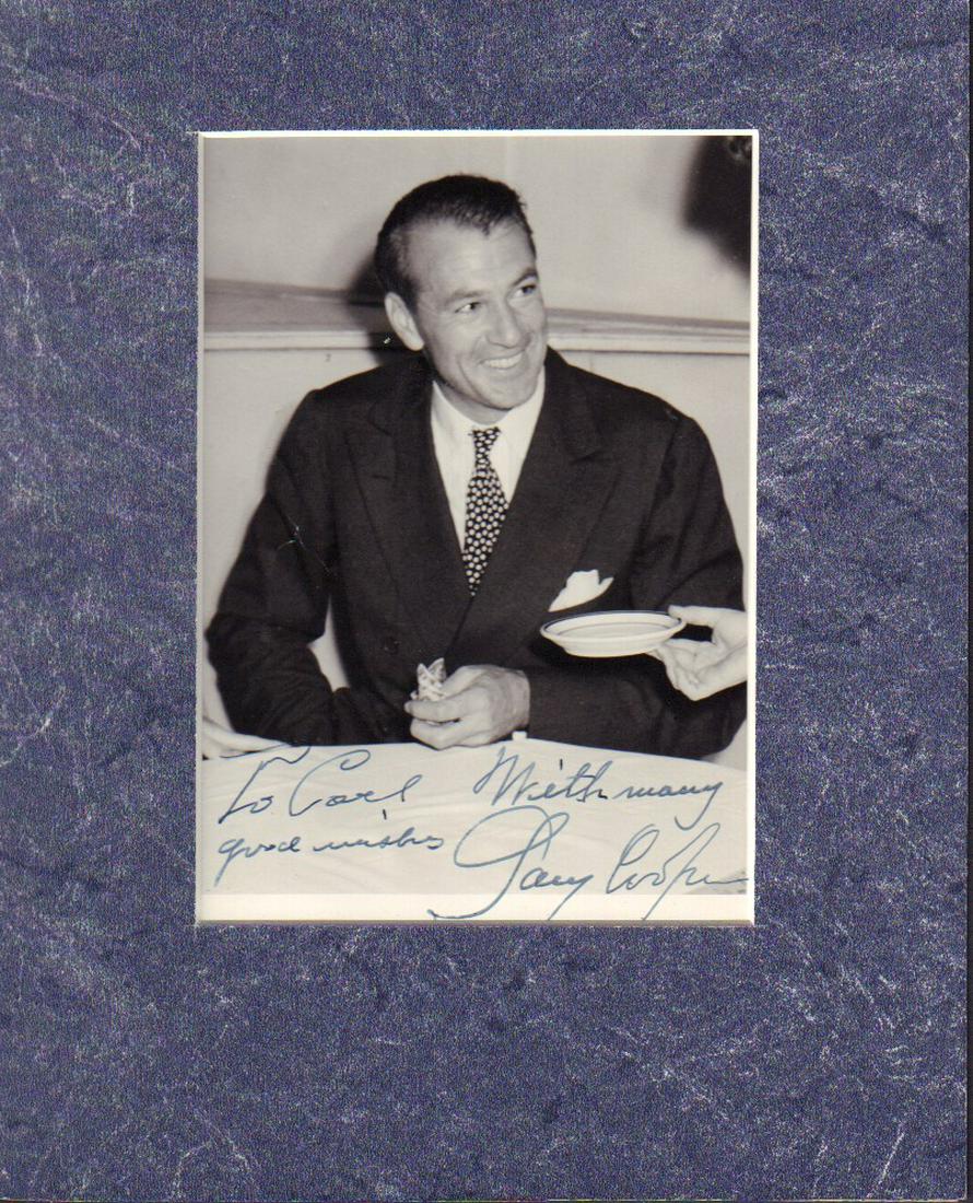 Gary Cooper: Signed and 8x10 matted B/W photo of the High Noon actor