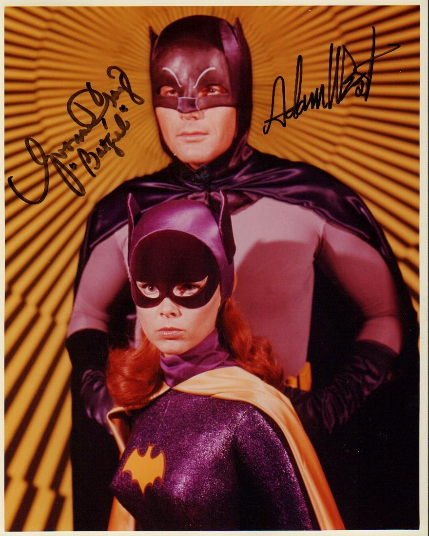 Yvonne Craig and Adam West: Signed color 8x10 of the two actors as their charcters Batman and Batgirl from the cult classic Batman television series