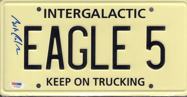 Spaceballs license plate: Replica license plate "EAGLE 5" from the film Spaceballs, signed by one of the film's stars Bill Pullman