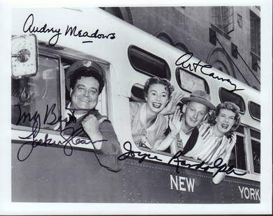 The Honeymooners: 8x10 B&W photo signed by the series stars Art Carney, Audrey Meadows, Joyce Randolph and Jackie Gleason