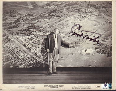 Gert Frobe: 8x10 B&W Goldfinger promotional photo signed by the actor who portrayed the character Auric Goldfinger in the film. Global Authentics certification