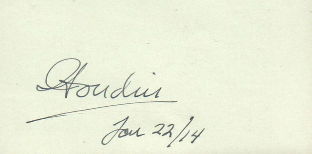 Houdini: 4.5x2.5 notepaper signed by the illusionist and stunt performer