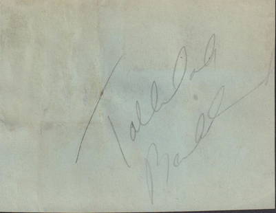 Tallulah Bankhead: Nice pencil signed early album page by the actress and TV Batman villainess