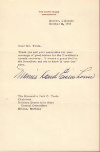 Mamie Doud Eisenhower: 6x9 correspondence on White House letterhead signed by the First Lady of the United States, wife of 34th President of the United States, Dwight Eisenhower