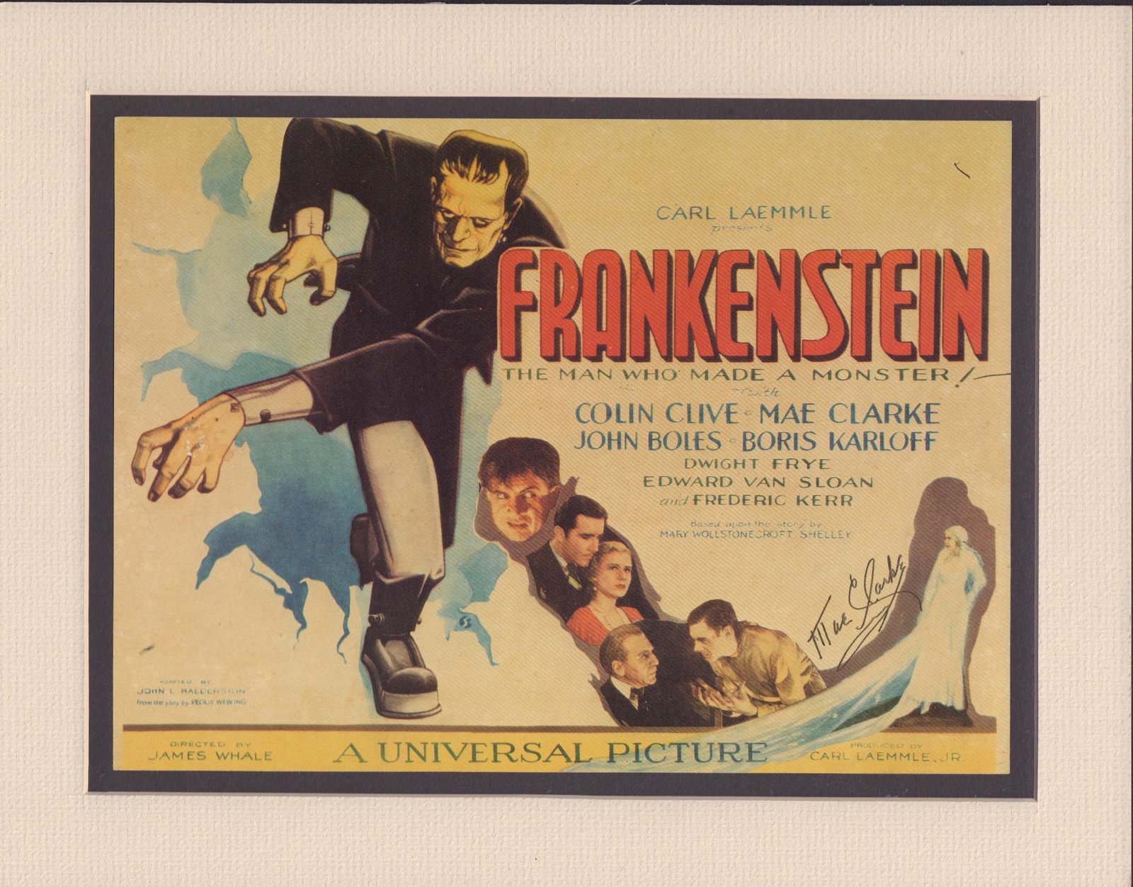 Mae Clark: 14x11 Frankenstein print signed by the film's lead actress