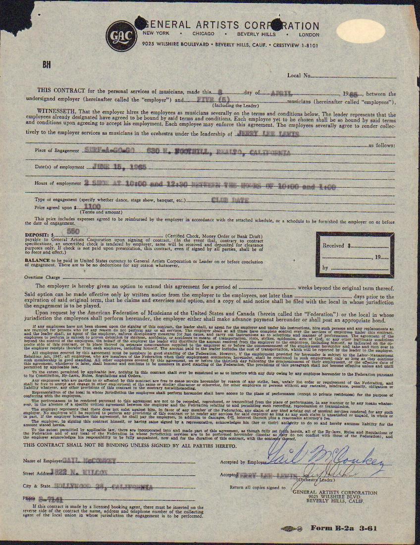 Jerry Lee Lewis concert contract (1 of 1)