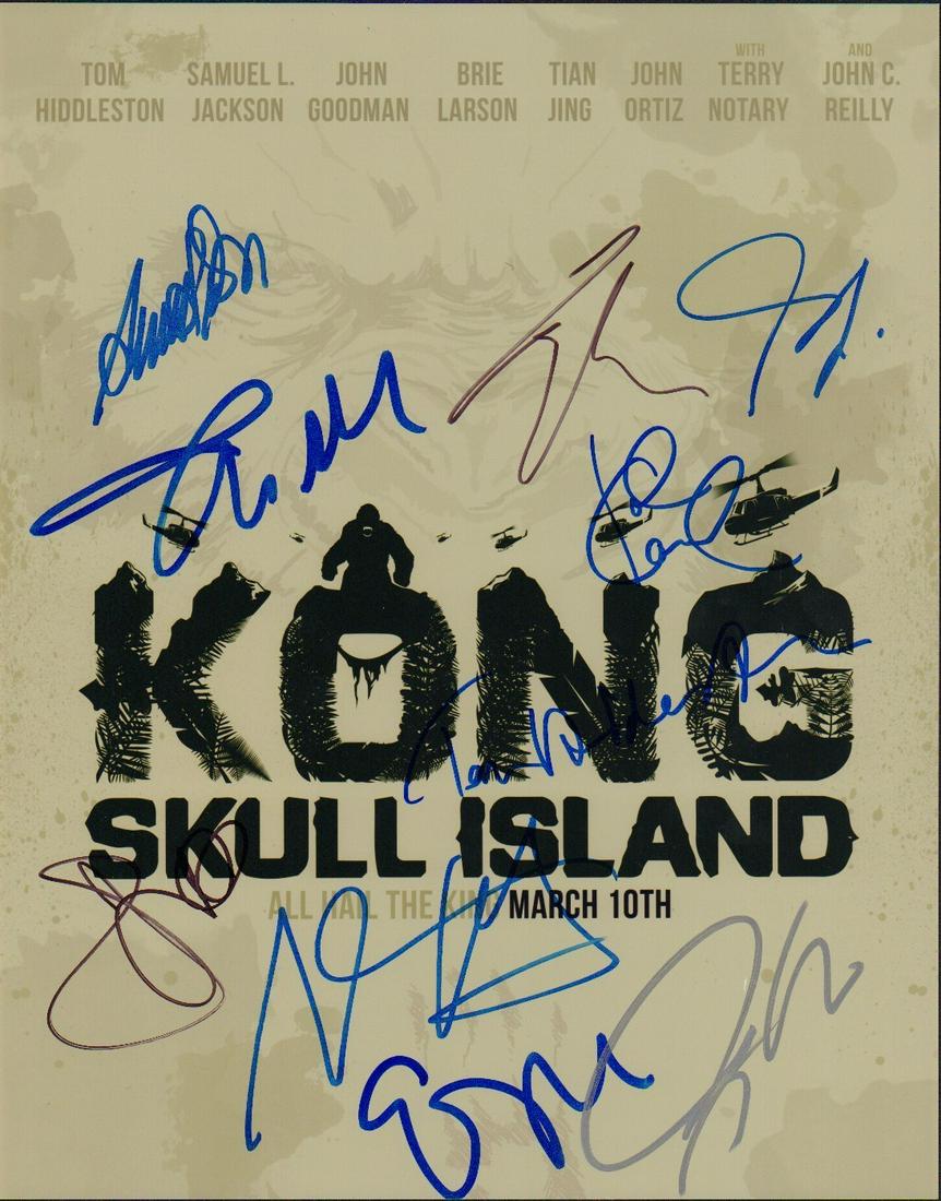 Kong Island cast 11x14: A color 11x14 of the King Island poster signed by Samuel L Jackson, Brie Larson, John Goodman, Tom Hiddleston and six or seven MORE from the premiere night