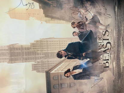 Fantastic Beasts Poster signed: An original one sheet movie poster signed by Eddie Redmayne Katharine Waterston and 7 more cast members at the premiere