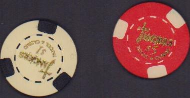 CASINO Prop chips - a pair: A pair of two Tangiers casino prop chips used in the film CASINO with Robert Deniro obtained from Universal