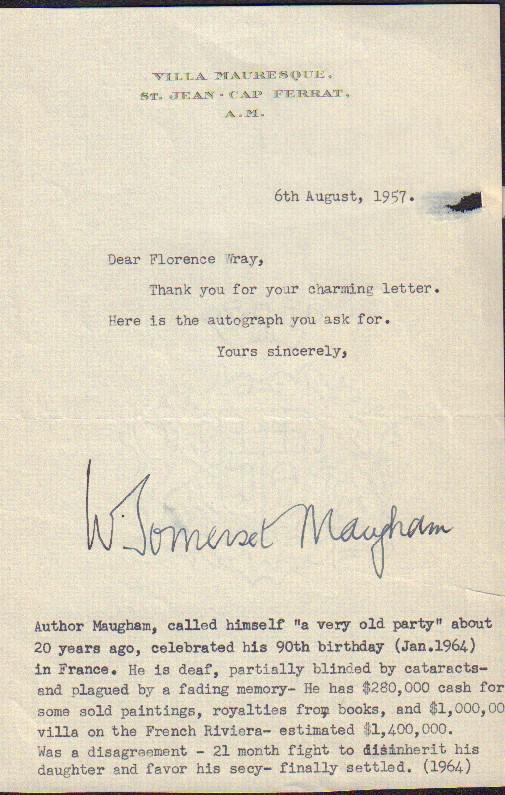 W. Somerset Maugham letter (1 of 1)