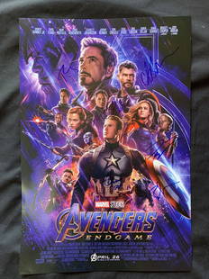 Avengers End Game poster: A premiere 11x17 poster signed by Chris Evans, Robert Downey Jr, Bradley Cooper, Mark Ruffalo , Chris Hemsworth and Danai Gurrira with POP COA