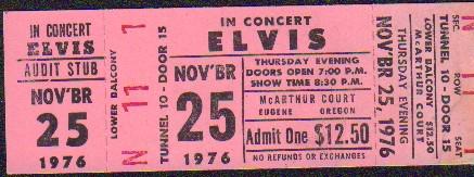 Elvis Presley rare concert ticket: A full rare 1976 ticket from a concert