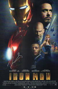 Iron Man poster: An original premiere poster for Iron Man I 11x17 signed by Robert Downey Jr with COA