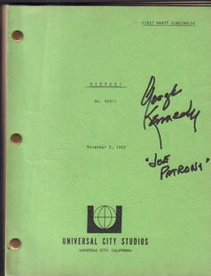 George Kennedys Airport script: George Kennedys personal set used AIRPORT script signed on cover with characters name obtained by us FROM him before his passing wth COA