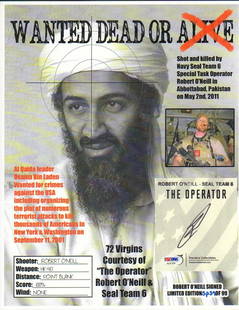 Robert O Neill Sniper Osama Bin Laden: A Limited Edition numbered of 99 rare signed 11x14 by themilitary sniper who killed Osama Bin Laden