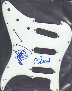 Cheech N Chong guitar: A Fender guitar pickguard signed by both comedy legends with Global Authentics sticker and COA