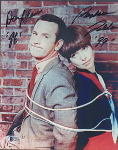 Get Smart cast: A color signed 8x10 by both stars Barbara Feldon and Don Adams with Beckett sticker and COA