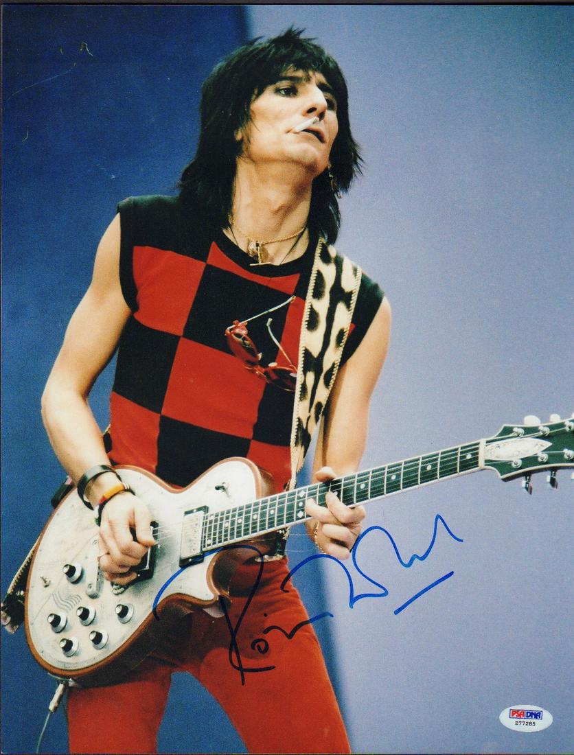 Ron Wood PSA: A killer vintage color stage shot signed by the Stones guitarist with PSA sticker 11x14